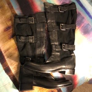 New Nike Air Women’s black leather/fabric buckled stretchy knee high boot sz 7.5